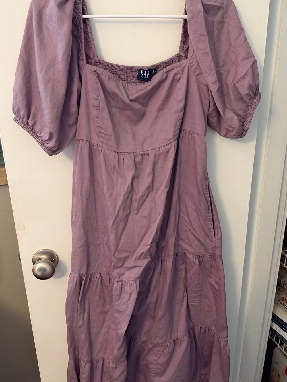 GAP Lavender Puff-Sleeve Tiered Maxi Dress